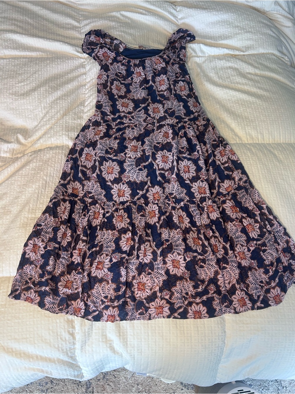 Knox Rose Navy Floral Tiered Maxi Skirt with Pink Accents